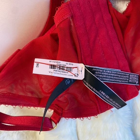Victoria's Secret Red Floral Embroidered Bra bustier crop top holographic shiny - Picture 4 of 4